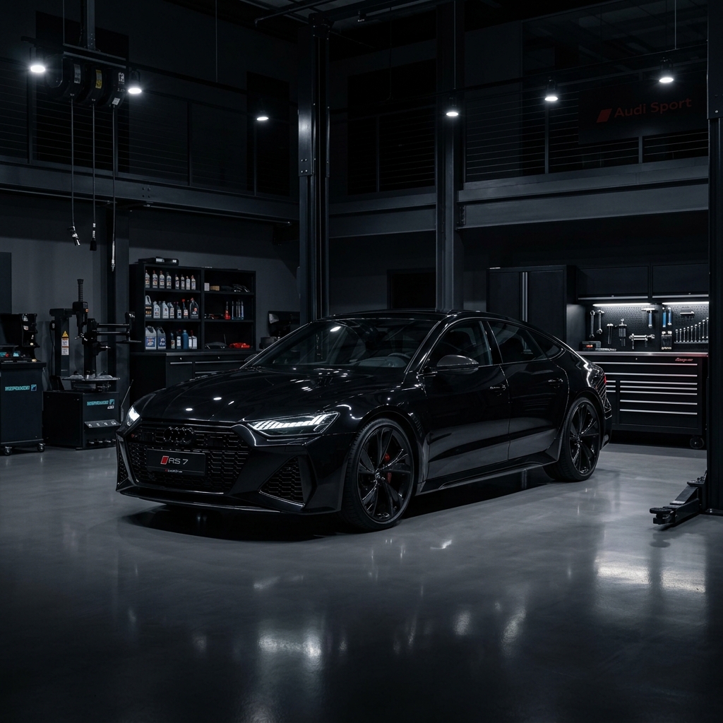 High-end luxury car in a clean workshop