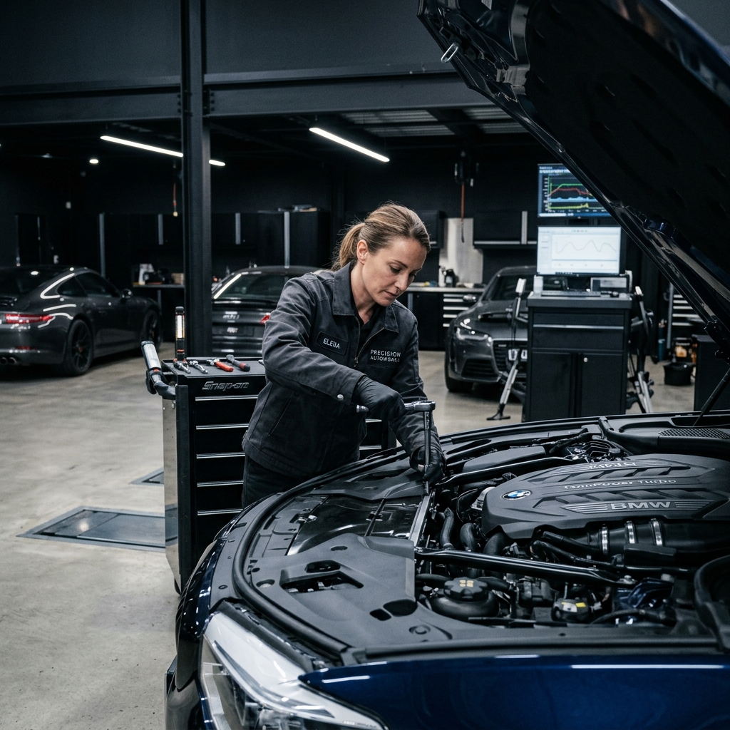 Professional mechanic working on a modern car